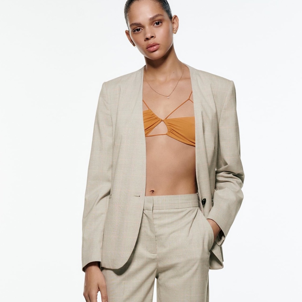 NWT ZARA BASIC PLAID BLAZER US 6